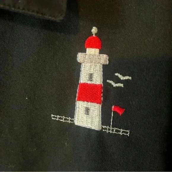 Bon Worth Women's M Lighthouse Jacket Coat Embroidered Black Beach Coast - Picture 4 of 9